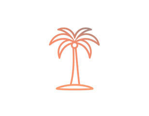 Simple, outlined palm tree graphic.  Gradient orange-red