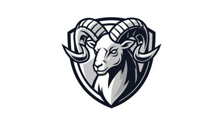 Monochrome Ram Head Mascot Inside a Shield Emblem.