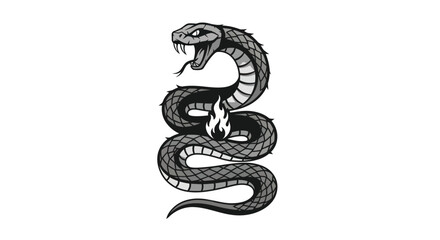 Coiled Snake with Open Mouth and Flames Illustration.