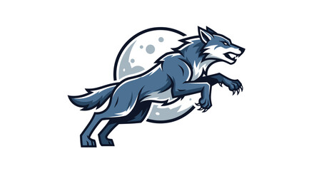 Majestic wolf leaping with fierce determination against a moonlit backdrop.