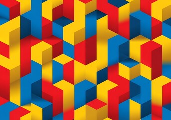 Vibrant Abstract Geometric Cubes in Primary Colors Backdrop Illustration
