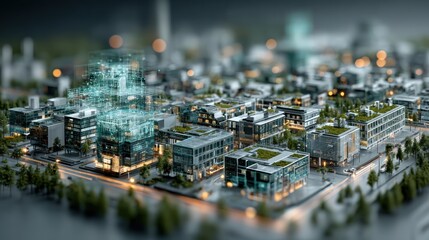 Smart City Concept: Futuristic Urban Landscape with Digital Overlay and Buildings