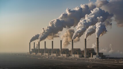 Power plant spewing smoke into the atmosphere, contributing to air pollution and climate change, a pressing environmental concern today