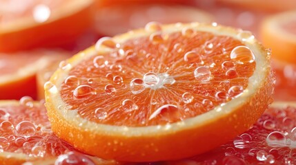 Macro Shot of a Vibrant Orange Slice with Water Droplets Backlit and Glowing