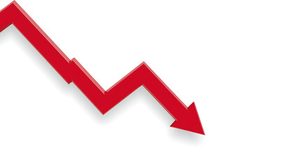 A red zigzag arrow, symbolizing decline or decrease, is displayed on a plain white background.