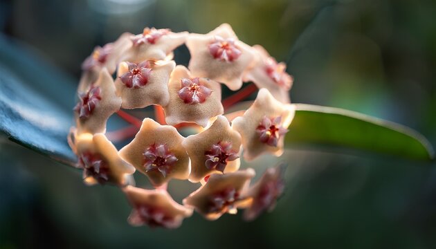 Hoya Carnosa Fluffy Flowers On A Blurred Background Macro Photography
