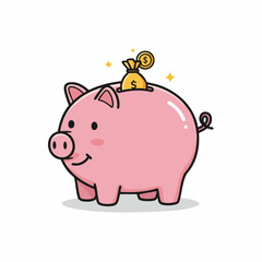 Cartoon Pink Piggy Bank with Coin Sack Financial Savings Icon
