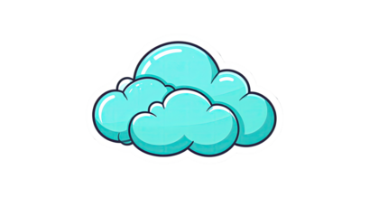 Cartoon cloud graphic, light teal blue, outlined in white
