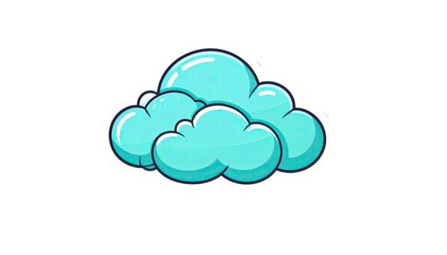 Cartoon cloud graphic, light teal blue, outlined in white