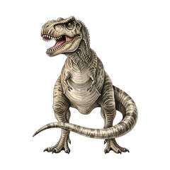 Fototapeta premium A lifelike illustration of the formidable Tyrannosaurus Rex, a prehistoric marvel, standing confidently. The meticulous detail brings this ancient predator to life.