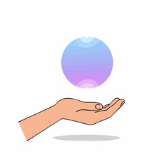 Simple Illustrated Hand Holding a Gradient Sphere Graphic Element