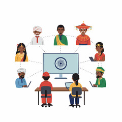 Flat Style Diversity Connection People from Different Cultures Collaborate Illustration