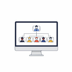 Flat Style Organization Chart on Computer Monitor Display Illustration