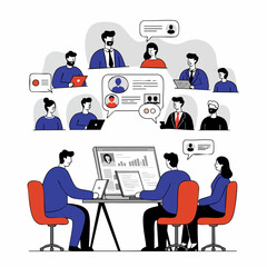 Modern Flat Line Meeting Presentation People Online Collaboration Illustration