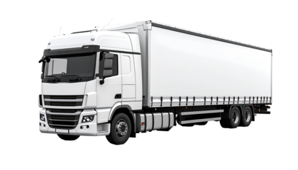 White semi-truck, side view, blank trailer