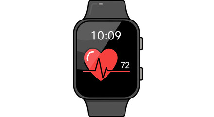 Smartwatch vector illustration with digital time, heart rate monitor, and ECG line. Health, fitness, wearable technology. SVG graphic.