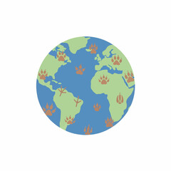 Globe with animal tracks on continents and in the ocean.
