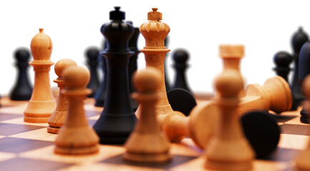 chess pieces on a chessboard isolated on transparent background