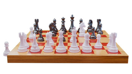 chess pieces on the board isolated on transparent background
