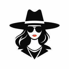 Stylish female portrait wearing sunglasses and a hat, vector illustration