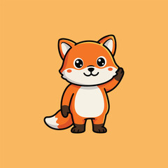 Cute Cartoon Fox Character Waving on Orange Background vector