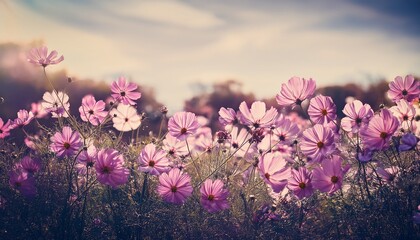 Cosmos Flowers Background In Vintage Style