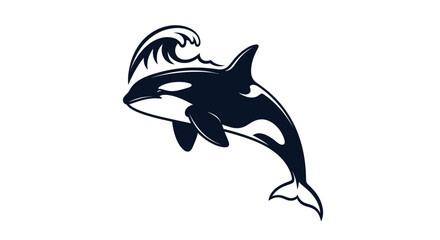 Majestic Orca Leaping with Wave Crest Striking Marine Mammal Illustration.
