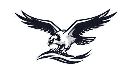 Stylized Eagle with Wings Spread Wide Landing on Waves.