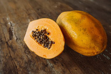Close-Up of Papaya on Wooden Table