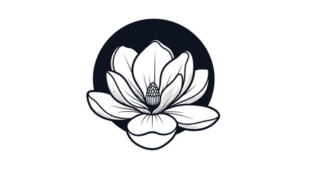 Elegant black and white magnolia flower illustration. © Win