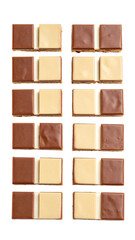 Two stacked bars of chocolate, alternating dark and light