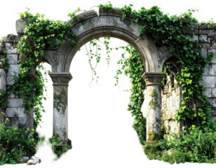 Ruined archway overgrown with ivy