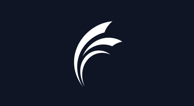 Elegant white abstract wing or feather logo design.