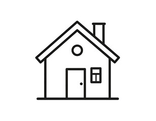 Simple, outlined, dark silhouette of a house