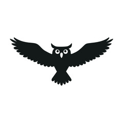 Obraz premium Black owl in flight with wings extended on white silhouette