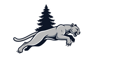 Powerful grey cougar leaping forward with intense focus and open mouth.