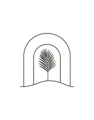 Dark archway design with a palm leaf