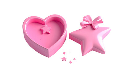 Pink heart-shaped gift box and star, gift concept