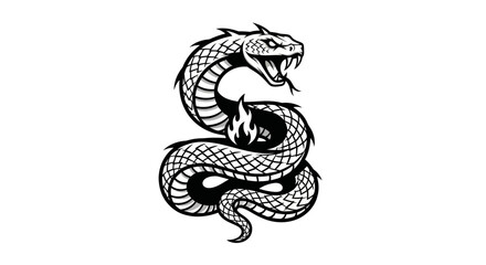 Striking Black and White Snake with Flame Tattoo Design.