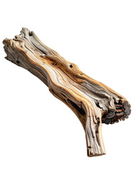 A section of a weathered, gnarled log.  Its  natural  grain  and  knots are prominent