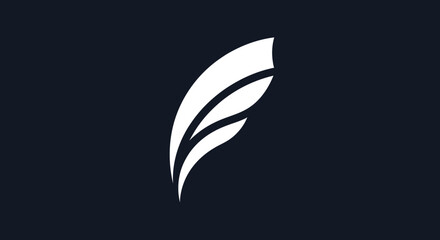 Minimalist white feather quill icon on dark background.