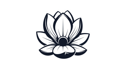 Elegant black and white lotus flower illustration icon.