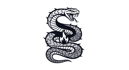 Coiled Snake with Flame: Striking Reptilian Design.