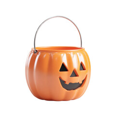 Whimsical pumpkin pail with friendly facial cutouts ready for trick or treating celebrations