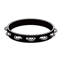 black and white silhouette of a tambourine vector on a white background