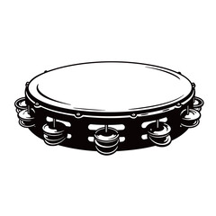 black and white silhouette of a tambourine vector on a white background