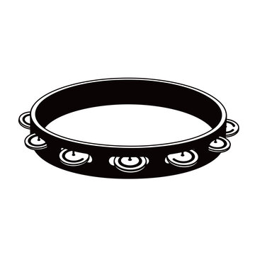 black and white silhouette of a tambourine vector on a white background