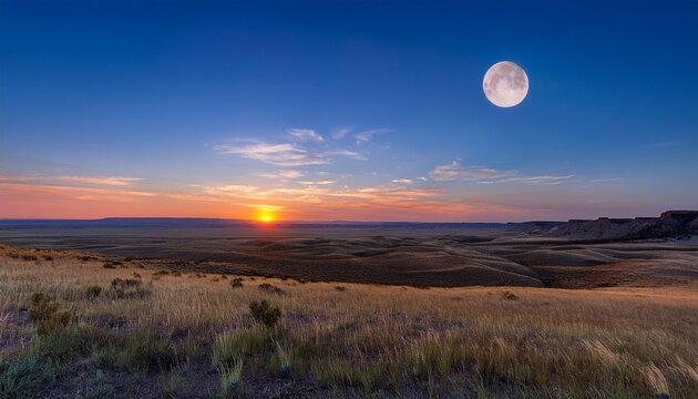 Sunset And Moonrise At Rita Blance National Grasslands