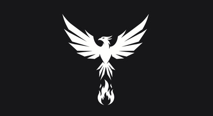Mythical white phoenix bird of rebirth rising from flames.