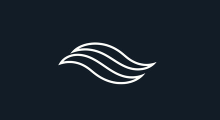 Abstract white waves logo design on a dark background representing movement.